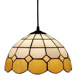 12 Inch Tiffany Style Chandeliers, 1 Light, Vintage Stained Glass Dining Room Ceiling Light Fixtures, Retro Decoration Pendant Hanging Lamp for Bedroom Living Room Restaurant,Light Yellow