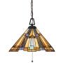 LITFAD Art Deco Pendant Lamp Craftsman Tiffany Geometric Hanging Lamp Stained Glass Pendant Lighting Fixture in Multi Color Ceiling Hanging Light for Dining Room Restaurant Coffee Shop Bar- 8''