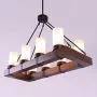 NIUYAO Industrial 8-Lights Pendant Light Wood Island Lighting Vintage Style Rectangular Chandelier Rustic Ceiling Lamp with Alabaster Glass Shade for Dining Room Kitchen Living Room 487111