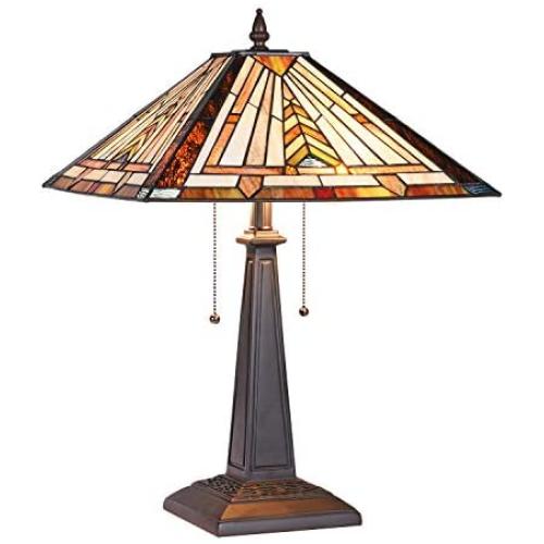 Cotoss Tiffany Table Lamp 2 Light Welding Table Lamp Stained Glass Lampshade Desk Lamp Mission Style Tiffany Lamps for Bedrooms Living Room