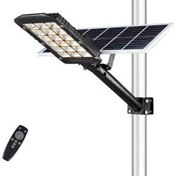 Sunlement 300W LED Solar Street Lights, Outdoor Dusk to Dawn Pole Lights with Remote Control, 851 LEDs, Waterproof, for Parking Lot, Pathway, Garden, Yard, Patio(Cool White)