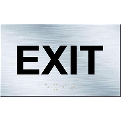ADA Exit Sign Aluminum Panel Raised Letters and Braille (5'' x 3'') Brushed Aluminum