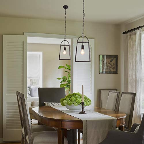 NEWSEE Vintage Pendant Light Industrial Iron Lantern Hanging Lighting Fixture Adjustable Height Metal Cage Chandelier Clear Glass for Dining Room Kitchen Island Farmhouse Entryway (Pendant 1 Light)