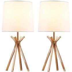 CASILVON Set of 2 Brass Gold Metal Base Bedside Table Lamp, Desk Lamp with TC Fabric Shade for Living Room Bedroom