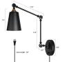 Industrial Plug in Wall Sconces with Matte Black Farmhouse Swing Arm Wall Lamp for Bedroom Bathroom Dining Room Kitchen ( Set of 2 )