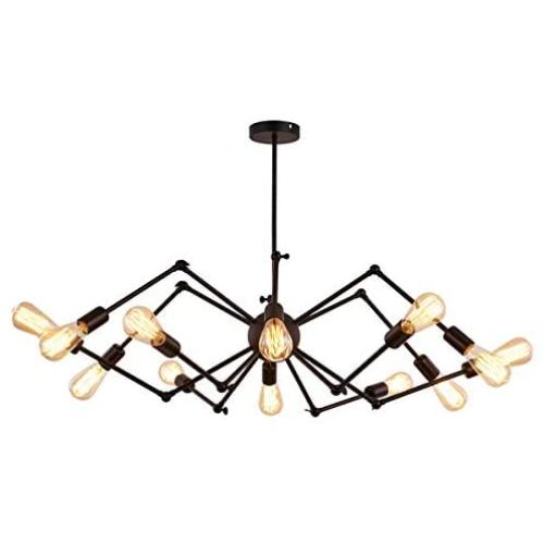 12-Light Sputnik Chandelier Industrial Modern Black Ceiling Lamp Fixture Vintage Ceiling Light for Living roon Dinning Room Kitchen Cafe Bar Hallway E26 Base