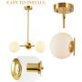 BAODEN 3 Lights Globe Pendant Light Mid Century Chandelier Modern Hanging Light Fixture Brushed Brass Finished with White Globe Glass Lampshade(Gold)