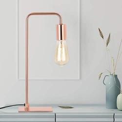 Rose Gold Table Lamp - Edison Bedside Lamps for Reading, Nightstand, Dressers - Small Metal Desk Lamp for Dorm Room, Bedroom