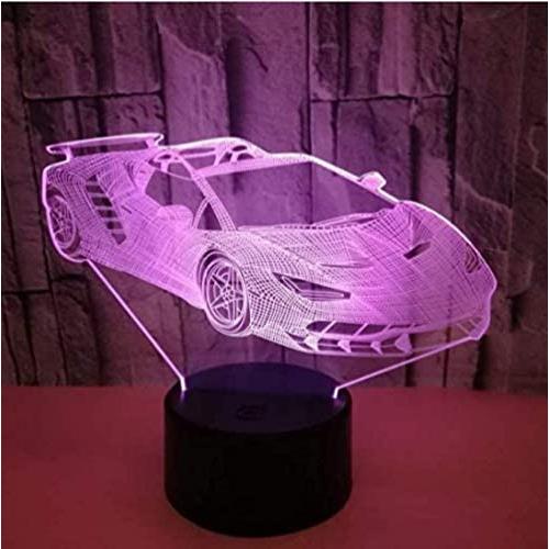 Optical Illusion 3D Sports Car Night Light 16 Colors USB Power Touch Switch Decor Lamp LED Table Desk Lamp Children Kids Christmas Brithday Gift