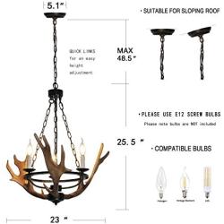 SDlighting Rustic Farmhouse Chandelier, 3 Light 23'' Diameter Resin Antler Ceiling Light Fixture for Kitchen Island Living Room Cafe Bar