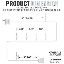 612 Vermont 100 White LED Christmas Lights on a White Wire Cord, UL Approved for Indoor and Outdoor Use, Lighted Length 18.5 Feet, Total Length 20.8 Feet, Connect Up to 27 Sets End to End