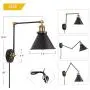 Plug in Wall Sconce Swing Arm Modern Wall Lamp 2 Pack, Matte Black and Brass Finish, Wall Mounted Adjustable Light Fixture for Bedside, Living Room, Bathroom, Home Decor