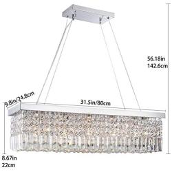 CRYSTOP Rectangle Crystal Chandeliers Dining Room Modern Ceiling Light Fixtures Hanging Chandelier Pendant Light Living Room Beautiful Fixture Polished Chrome Finish L31.5 x W9.8 x H8.9