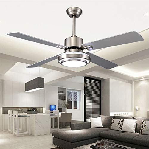 48 Inch Modern Ceiling Fan Stainless Steel 5 Blades Chandelier Remote Control LED Pendant Light for Bedroom Dining Room Indoor Mute Energy Saving Electric Fan 48 Inch Modern Ceiling Fan Stainless Steel 5 Blades Chandelier Remote Control LED Pendant Light for Bedroom Dining Room Indoor Mute Energy Saving Electric Fan