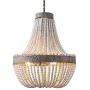 KunMai Rustic Wood Beads Large Chandelier Vintage 3-Light Gray White Pendant Light Dining Room Lamp (Large)