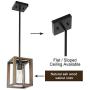 VINLUZ 1- Light Square Pendant Lamp Natural Wooden Frame with Clear Glass Shade Farmhouse Kitchen Island Lighting Black Dark Walnut Rustic Light Fixture Hanging for Dining Rooms Hallway