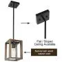 VINLUZ 1- Light Square Pendant Lamp Natural Wooden Frame with Clear Glass Shade Farmhouse Kitchen Island Lighting Black Dark Walnut Rustic Light Fixture Hanging for Dining Rooms Hallway