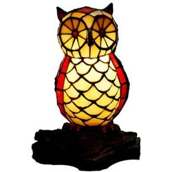 Tiffany Style Stained Glass Table Lamp, Owl Handmade Bedside Desk Light for Bedroom, Hotel, Living Room, Night Light, Reading Lighting, E12, 15W, NO Bulb