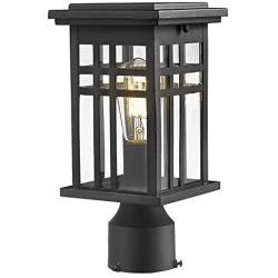 Zeyu Exterior Post Light, Outdoor Pole Lantern Pillar Light Fixture with Clear Glass Shade and Black Finish, 20068-P BK