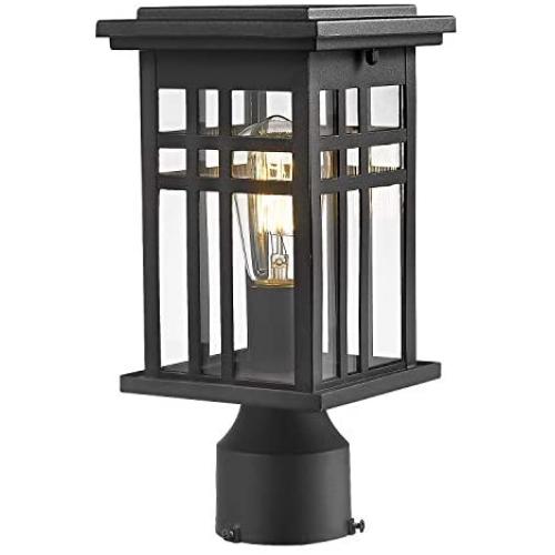 Zeyu Exterior Post Light, Outdoor Pole Lantern Pillar Light Fixture with Clear Glass Shade and Black Finish, 20068-P BK