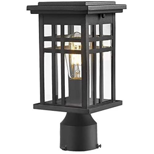 Zeyu Exterior Post Light, Outdoor Pole Lantern Pillar Light Fixture with Clear Glass Shade and Black Finish, 20068-P BK