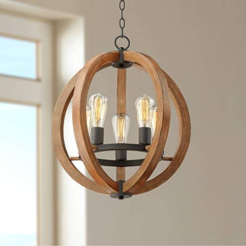 Cass Oil Rubbed Bronze Painted Wood Orb Pendant Chandelier 19'' Wide Modern Farmhouse 5-Light Fixture for Dining Room House Foyer Kitchen Island Entryway Bedroom Living Room - Possini Euro Design