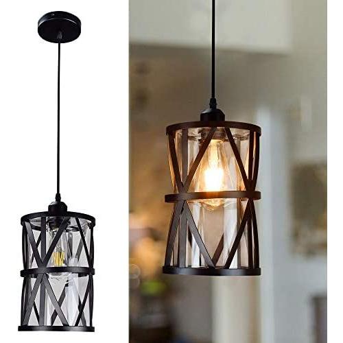 DLLT Industrial Pendant Light, Metal Hanging Ceiling Lights Fixture with Clear Glass Shade, Flush-Mount Swag Lighting for Kitchen/Dining Room/Hallway/Bedroom, E26 Base (Black) DLLT Industrial Pendant Light, Metal Hanging Ceiling Lights Fixture with Clear Glass Shade, Flush-Mount Swag Lighting for Kitchen/Dining Room/Hallway/Bedroom, E26 Base (Black)