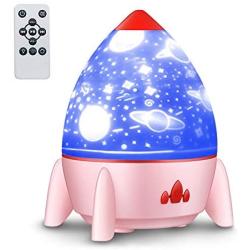 Rocket LED Sound Machine Night Light Star Projector, Galaxy Room Decor with 4 Music | Acts as White Noise Machine | Rotating Remote Control Timer 8 Colors for Kids | Led Bedroom Music Player (Pink)