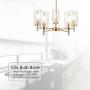 VINLUZ Contemporary 5 Light Large Brass Chandelier Lighting Modern Clear Glass Shades Pendant Lamp Brushed Brass Rustic Dining Room Lighting Fixtures Hanging Adjustable Wire Semi Flush Ceiling Lights