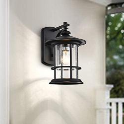 MICSIU Outdoor Wall Light Fixture Exterior Wall Mount Lantern Waterproof Vintage Wall Sconce with Clear Seedy Glass for Front Porch, Patio, Backyard, Textured Black (1 Pack, Large)