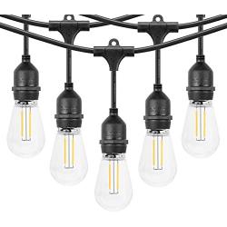 bulbeats 48FT LED Outdoor String Lights, 15 Hanging E26 sockets Waterproof Patio Lights , 2200K WarmWhite, UL Polar Plug, Hanging in Cafe Bistro Gazebo Garden Backyard Light(Bulbs Include)