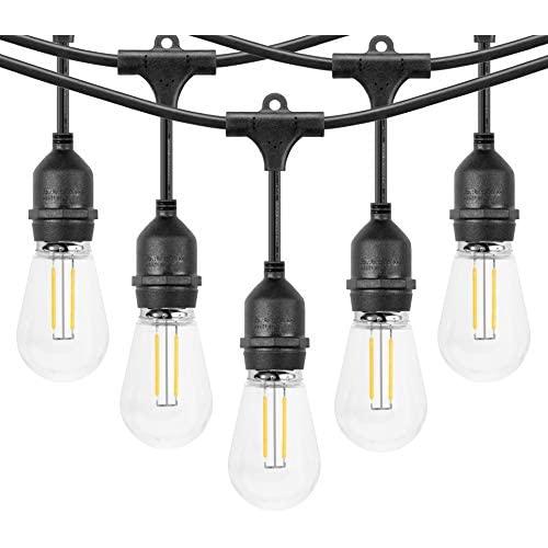 bulbeats 48FT LED Outdoor String Lights, 15 Hanging E26 sockets Waterproof Patio Lights , 2200K WarmWhite, UL Polar Plug, Hanging in Cafe Bistro Gazebo Garden Backyard Light(Bulbs Include)