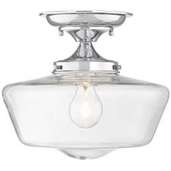 Schoolhouse Floating Modern Ceiling Light Semi Flush Mount Fixture Chrome 12'' Wide Clear Glass for Bedroom Kitchen Living Room Hallway Bathroom - Regency Hill