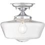 Schoolhouse Floating Modern Ceiling Light Semi Flush Mount Fixture Chrome 12'' Wide Clear Glass for Bedroom Kitchen Living Room Hallway Bathroom - Regency Hill