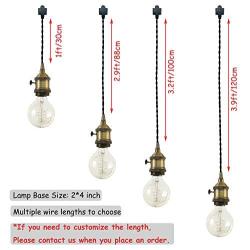 ANYE 1 ft Black Twisted Wire 3-Lights H-Type Track Pendant Light Copper Base Light Fixtures Retro Vintage Edison Socket Ceiling Light for Loft Corridor Dining Room Bedroom Bulb and Track Not Included