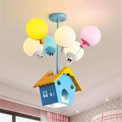 RUNNUP Creative Balloon Chandelier with Wood House 7 Lights Glass Multi-Color Ceiling Pendant for Child Bedroom,Girls Room,Baby Room,College Dorm