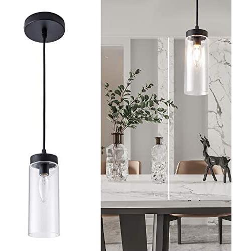 Glass Pendant Light Modern Light Pendant Fixture with Cylinder Shade Kitchen Pendant Lighting Contemporary Small Island Light Adjustable Hanging Lamp for Dining Room, Bedroom, Bar, Entryway, Farmhouse