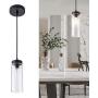 Glass Pendant Light Modern Light Pendant Fixture with Cylinder Shade Kitchen Pendant Lighting Contemporary Small Island Light Adjustable Hanging Lamp for Dining Room, Bedroom, Bar, Entryway, Farmhouse