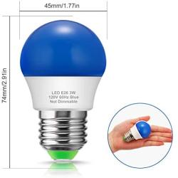 Briignite LED Blue Light Bulbs, G14 Globe Bulb, 25-Watt Equivalent LED E26 Edison Bulb Base (3W), Mood Lights Non-Dimmable Decorative LED Night Light, for Bathroom, Outdoor, Porch Lighting, 6 Pack