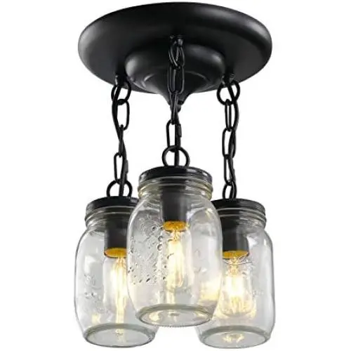 3-Light Mason Jar Pendant Lighting, Farmhouse Glass Pendant Light Fixtures Adjustable, Black Industrial Flush Mount Ceiling Hanging Light for Hallway Kitchen Island Dining Room 3-Light Mason Jar Pendant Lighting, Farmhouse Glass Pendant Light Fixtures Adjustable, Black Industrial Flush Mount Ceiling Hanging Light for Hallway Kitchen Island Dining Room