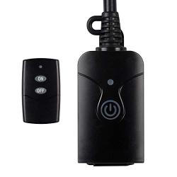 HBN Outdoor Indoor Wireless Remote Control 3-Prong Outlet Weatherproof Heavy Duty 15 A Compact 1 Remote 1 Outlet with Remote 6-inch Cord 100ft Range ETL Listed (Battery Included)