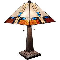 Amora Lighting Tiffany Style Table Lamp Mission 23'' Tall Stained Glass Blue White Brown Vintage Antique Light Décor Nightstand Living Room Bedroom Office Handmade Gift AM243TL14B, Multicolored