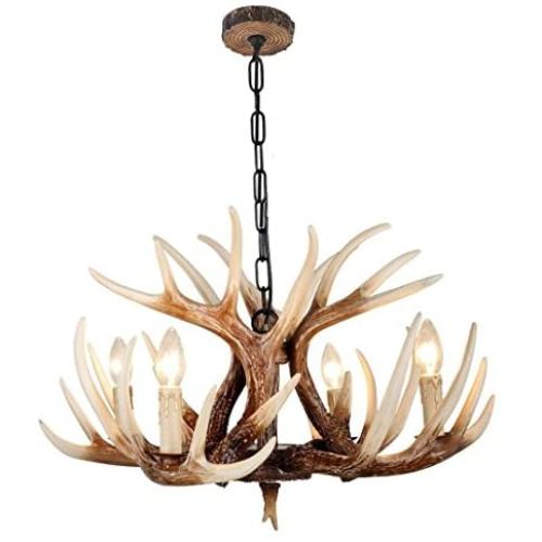 EFFORTINC Vintage Style Resin Deer Horn Antler Chandeliers,4 Lights(Bulbs Not Included)