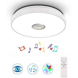 Horevo 24W LED Music Ceiling Light Color Changing Ceiling Lamp with Bluetooth Speaker and Remote Control, 2800-6000K 2120 LM Dimmable Light for Bedroom Kids Room