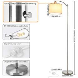 LED Floor Lamp with Dimmer, Fully Dimmable Standing Lamp Modern Tall Pole Lamp with Hanging Fabric Shade and Silver Base Montage Reading Light for Living Room Bedroom, Bright 8W LED Bulb Included