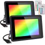 RGB Flood Light 1000W Equivalent HWay 2 Pack 100W Color Changing Flood Light with Remote Control, IP66 Waterproof Dimmable Outside Color Changing Wall Wash Light with Timer and Memory Function