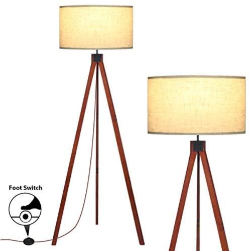 Floor Lamps for Living Room, KINGSO Wood Tripod Floor Lamp, Standing Light Flaxen Lamp Shade with E26 Bulb Base, Floor Lamps for Bedrooms Study Room Office