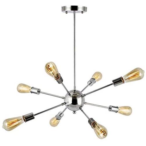 T&A 8 Lights Silver Modern Metal Sputnik Chandelier,Vintage Ceiling Light Fixture Industrial Style Pendant Lighting for Living Room Dining Room Kitchen(Chrome)