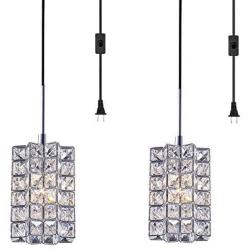 SHUPREGU Modern Plug in Dimmable Pendant Light Ceiling Crystal Light Fixture Chrome Finish Lighting for Kitchen Island, Dining Room, Bedside LED Bulb Not Included, 2-Pack