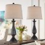 Ben Traditional Table Lamps Set of 2 Dark Bronze Metal Beige Linen Drum Shade for Living Room Family Bedroom Bedside - Regency Hill